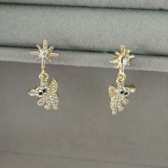Cute bear dangling Cubic Zirconia Stud Earrings - Gold tone - Picture 2 of 7